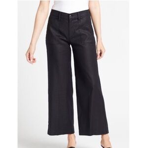 Evereve Beth Wide Leg Pants Bold Black Linen Blend High Waisted Cropped Ankle 24